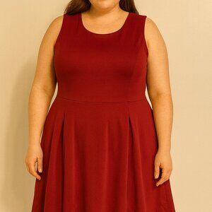 IMAN Red Fit and Flare Black Lace Sequins Hem Zip- Up Pleated Dress Plus Size 3x